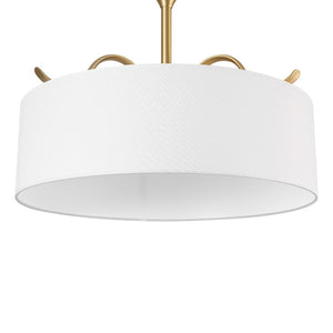 LightFixturesUSA - Brass White Fabric Drum Cage Semi Flush Dual Mount Chandelier - Chandelier - 18.9 in - 