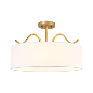 LightFixturesUSA - Brass White Fabric Drum Cage Semi Flush Dual Mount Chandelier - Chandelier - 18.9 in - 