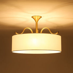 LightFixturesUSA - Brass White Fabric Drum Cage Semi Flush Dual Mount Chandelier - Chandelier - 18.9 in - 