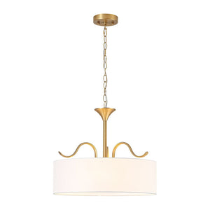 LightFixturesUSA - Brass White Fabric Drum Cage Semi Flush Dual Mount Chandelier - Chandelier - 18.9 in - 