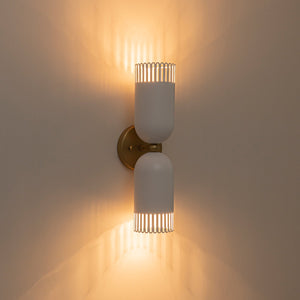 LightFixturesUSA-Brass White Tulip 2-Light Up Down Hourglass Vanity Wall Sconce-Wall Sconce-2 Packs-