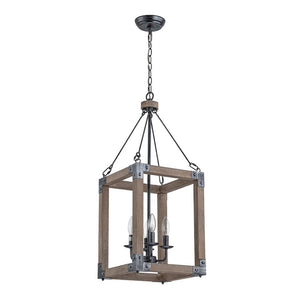 LightFixturesUSA - Candle Style Weathered Wooden Square Cage Pendant Light - Chandelier - Rustic - 