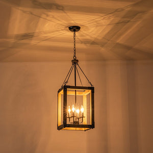 LightFixturesUSA - Candle Style Weathered Wooden Square Cage Pendant Light - Chandelier - Rustic - 