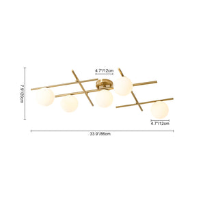 LightFixturesUSA-Celestial 5-Light Opal Glass Linear Sputnik Semi Flush Chandelier-Ceiling Light-Brass-