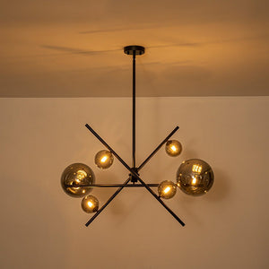 LightFixturesUSA-Celestial 6-Light Smoked Glass Globe Adjustable Sputnik Chandelier-Chandelier-Black-
