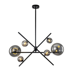 LightFixturesUSA-Celestial 6-Light Smoked Glass Globe Adjustable Sputnik Chandelier-Chandelier-Black-