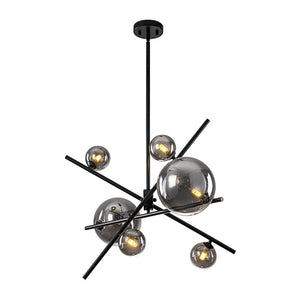 LightFixturesUSA-Celestial 6-Light Smoked Glass Globe Adjustable Sputnik Chandelier-Chandelier-Black-