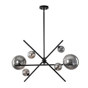 LightFixturesUSA-Celestial 6-Light Smoked Glass Globe Adjustable Sputnik Chandelier-Chandelier-Black-