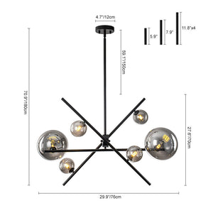 LightFixturesUSA-Celestial 6-Light Smoked Glass Globe Adjustable Sputnik Chandelier-Chandelier-Black-