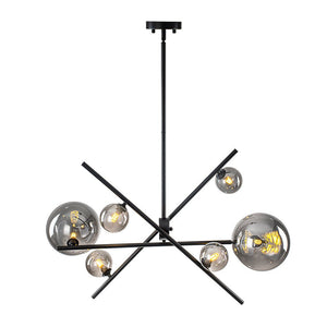 LightFixturesUSA-Celestial 6-Light Smoked Glass Globe Adjustable Sputnik Chandelier-Chandelier-Black-
