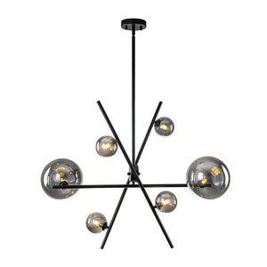 LightFixturesUSA-Celestial 6-Light Smoked Glass Globe Adjustable Sputnik Chandelier-Chandelier-Black-