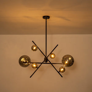 LightFixturesUSA-Celestial 6-Light Smoked Glass Globe Adjustable Sputnik Chandelier-Chandelier-Black-