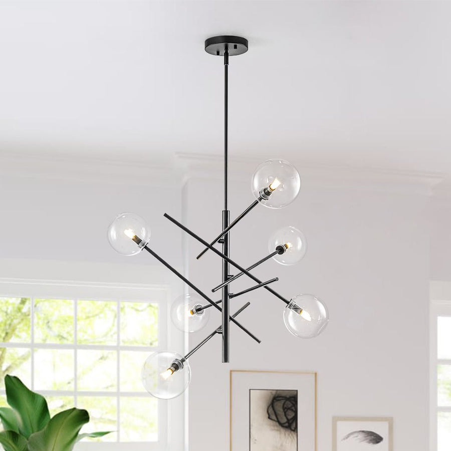 LightFixturesUSA - Celestial Glass Globe Sputnik Chandelier - Adjustable Linear Arm - Chandelier - Black - 