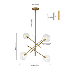 LightFixturesUSA - Celestial Glass Globe Sputnik Chandelier - Adjustable Linear Arm - Chandelier - Black/4 - Lt - 