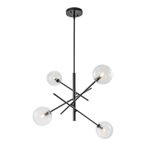 LightFixturesUSA - Celestial Glass Globe Sputnik Chandelier - Adjustable Linear Arm - Chandelier - Black/4 - Lt - 