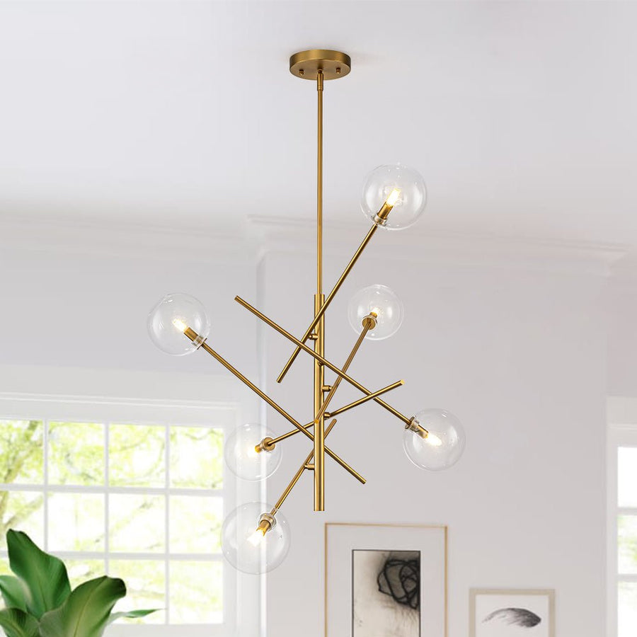 LightFixturesUSA - Celestial Glass Globe Sputnik Chandelier - Adjustable Linear Arm - Chandelier - Brass - 