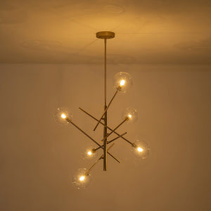 LightFixturesUSA - Celestial Glass Globe Sputnik Chandelier - Adjustable Linear Arm - Chandelier - Brass - 