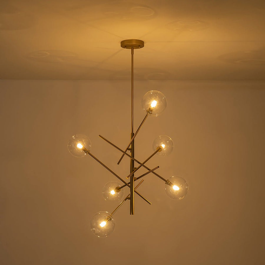 LightFixturesUSA - Celestial Glass Globe Sputnik Chandelier - Adjustable Linear Arm - Chandelier - Brass - 