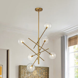 LightFixturesUSA - Celestial Glass Globe Sputnik Chandelier - Adjustable Linear Arm - Chandelier - Brass - 