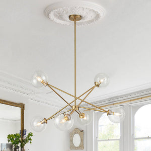 LightFixturesUSA - Celestial Glass Globe Staggered Linear Sputnik Chandelier - Chandelier - Brass - 