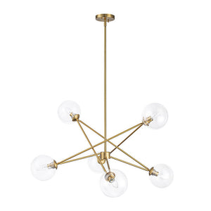 LightFixturesUSA - Celestial Glass Globe Staggered Linear Sputnik Chandelier - Chandelier - Brass - 
