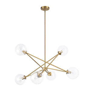 LightFixturesUSA - Celestial Glass Globe Staggered Linear Sputnik Chandelier - Chandelier - Brass - 