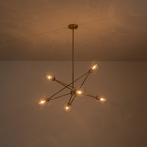 LightFixturesUSA - Celestial Glass Globe Staggered Linear Sputnik Chandelier - Chandelier - Brass - 