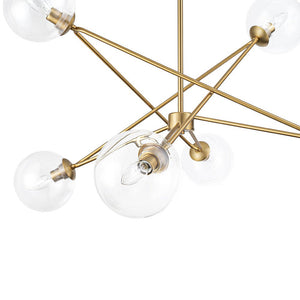 LightFixturesUSA - Celestial Glass Globe Staggered Linear Sputnik Chandelier - Chandelier - Brass - 