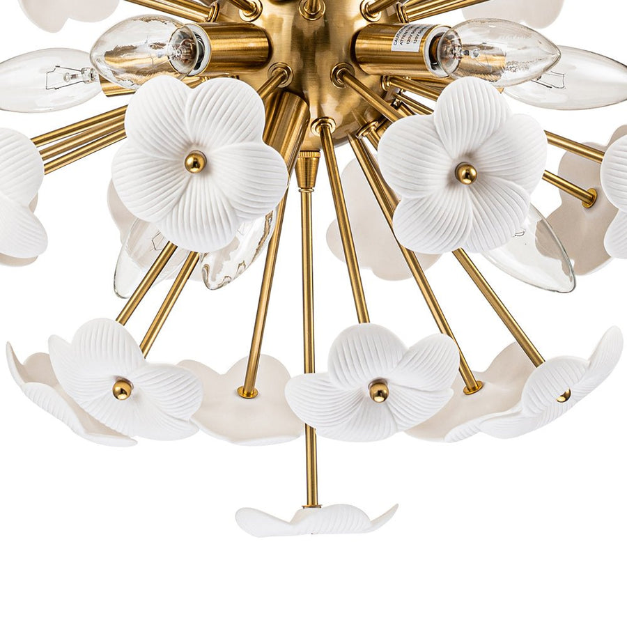 LightFixturesUSA-Ceramic Hoya Floral Brass Sunburst Sphere Chandelier-Chandelier-Brass-