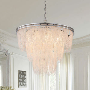 LightFixturesUSA - Chrome Glam 10 - Light Tiered Crystal Bead Round Chandelier - Chandelier - Chrome - 