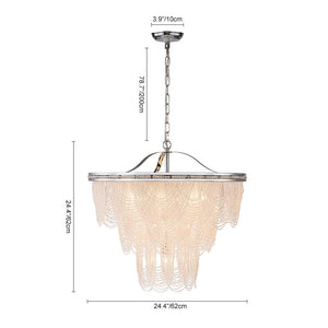 LightFixturesUSA - Chrome Glam 10 - Light Tiered Crystal Bead Round Chandelier - Chandelier - Chrome - 