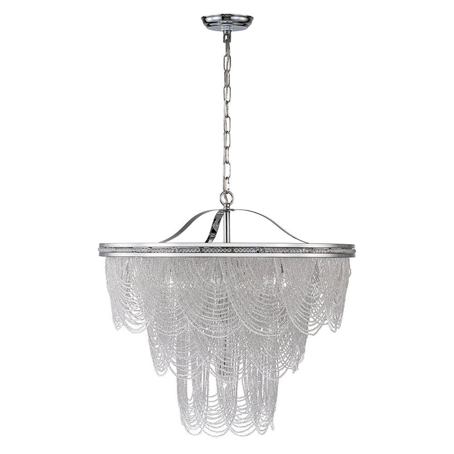 LightFixturesUSA - Chrome Glam 10 - Light Tiered Crystal Bead Round Chandelier - Chandelier - Chrome - 