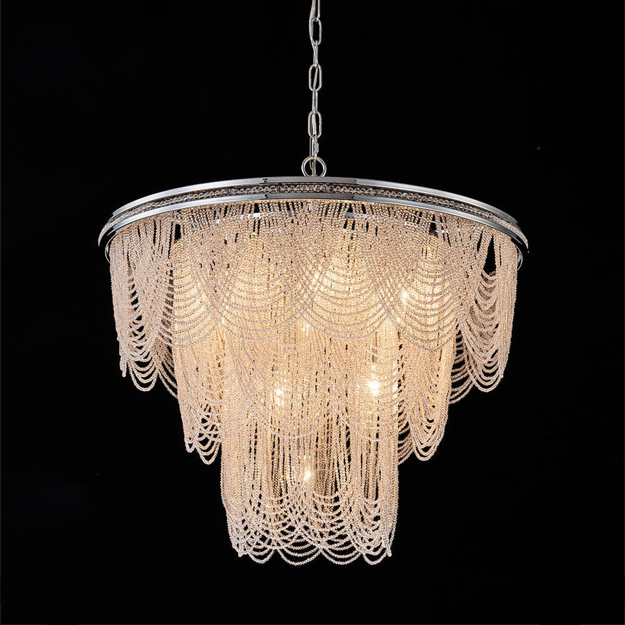 LightFixturesUSA - Chrome Glam 10 - Light Tiered Crystal Bead Round Chandelier - Chandelier - Chrome - 