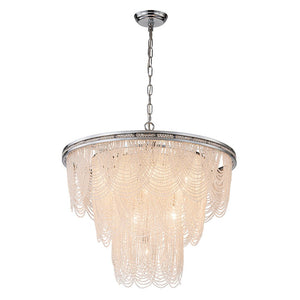 LightFixturesUSA - Chrome Glam 10 - Light Tiered Crystal Bead Round Chandelier - Chandelier - Chrome - 