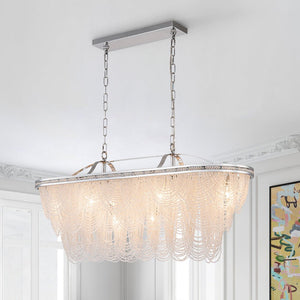 LightFixturesUSA - Chrome Luxe 8 - Light Tiered Crystal Bead Island Chandelier - Chandelier - Chrome - 