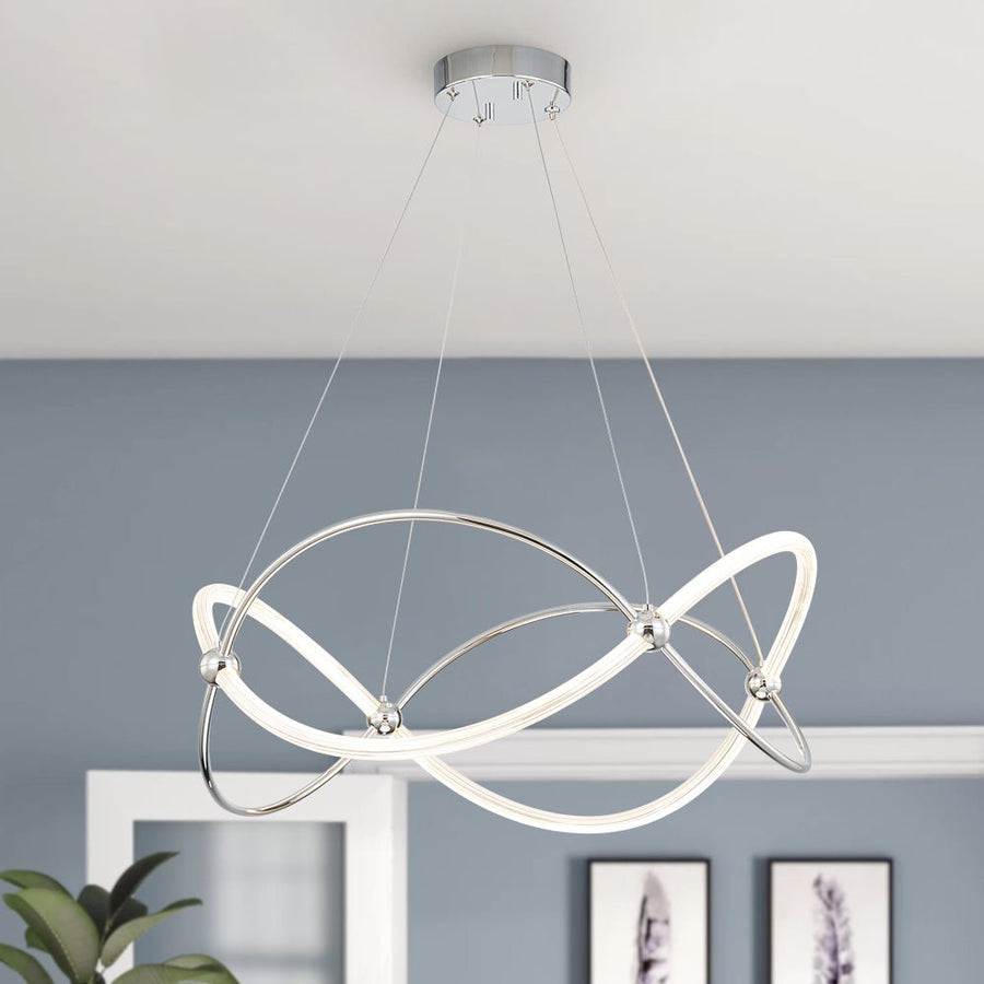 LightFixturesUSA - Chrome Twisted Weave Ribbon Warm LED Pendant Chandelier - Chandelier - Chrome - 