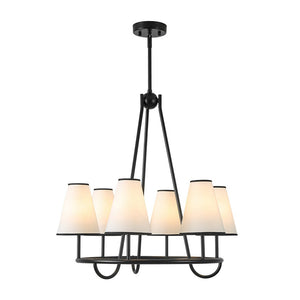 LightFixturesUSA - Classic 6 - Light Fabric Conical Shade Wheel Chandelier - Chandelier - Black - 