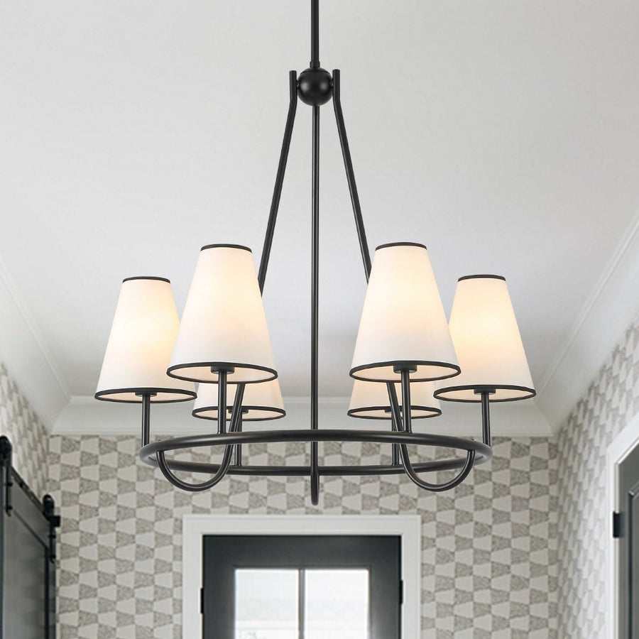LightFixturesUSA - Classic 6 - Light Fabric Conical Shade Wheel Chandelier - Chandelier - Black - 