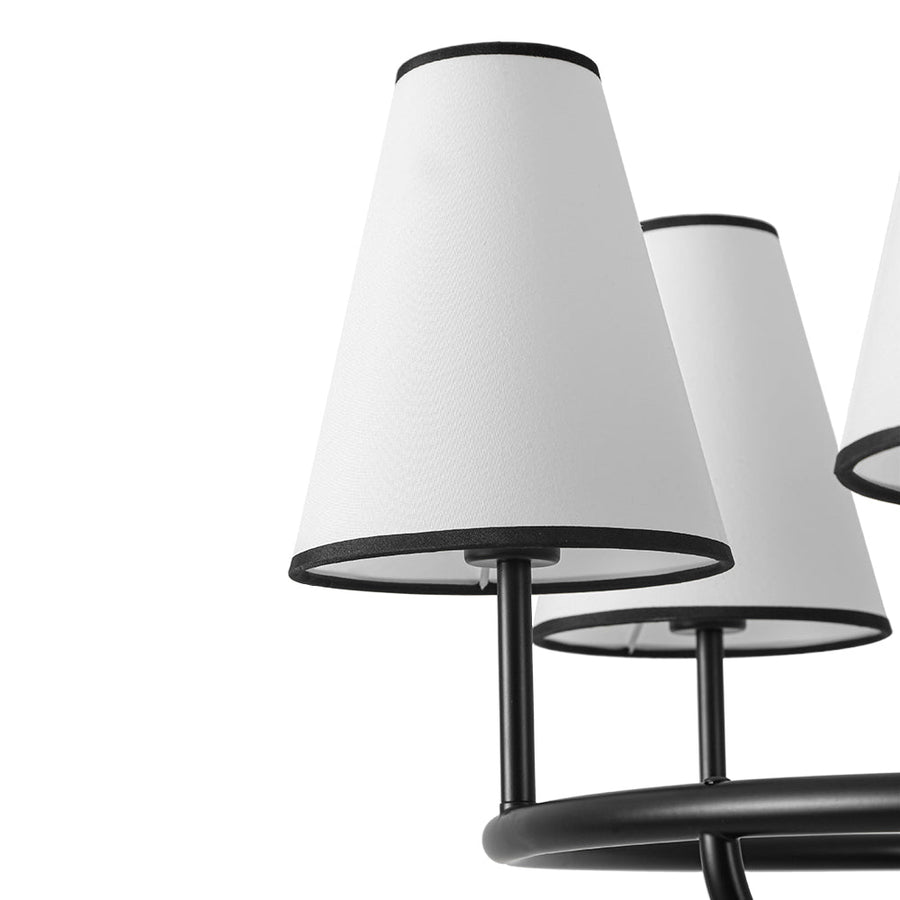 LightFixturesUSA - Classic 6 - Light Fabric Conical Shade Wheel Chandelier - Chandelier - Black - 