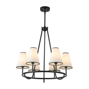 LightFixturesUSA - Classic 6 - Light Fabric Conical Shade Wheel Chandelier - Chandelier - Black - 