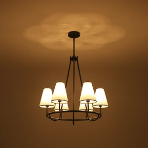 LightFixturesUSA - Classic 6 - Light Fabric Conical Shade Wheel Chandelier - Chandelier - Black - 