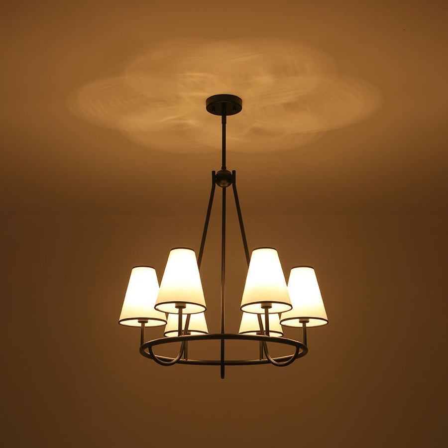LightFixturesUSA - Classic 6 - Light Fabric Conical Shade Wheel Chandelier - Chandelier - Black - 