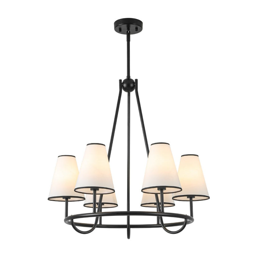 LightFixturesUSA - Classic 6 - Light Fabric Conical Shade Wheel Chandelier - Chandelier - Black - 