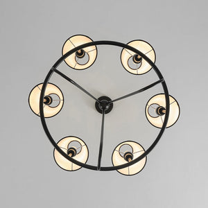 LightFixturesUSA - Classic 6 - Light Fabric Conical Shade Wheel Chandelier - Chandelier - Black - 