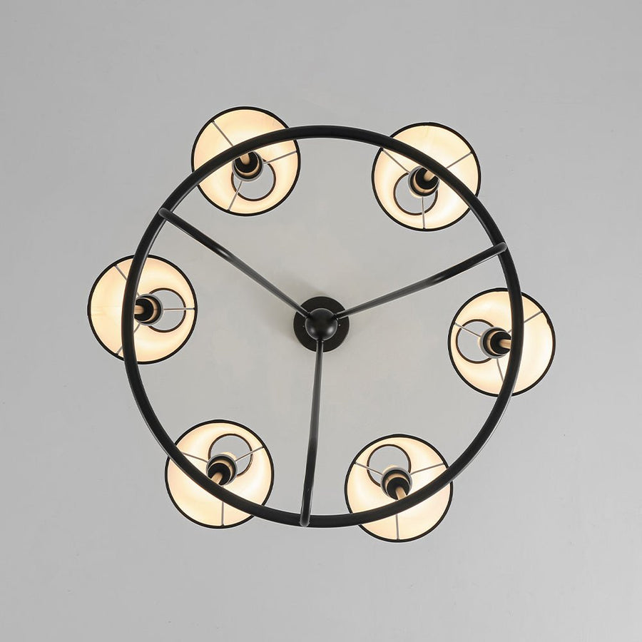 LightFixturesUSA - Classic 6 - Light Fabric Conical Shade Wheel Chandelier - Chandelier - Black - 