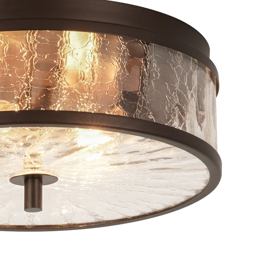 LightFixturesUSA - Clear Crackled Glass Drum Flush Mount Light - Ceiling Light - 12 in. - 