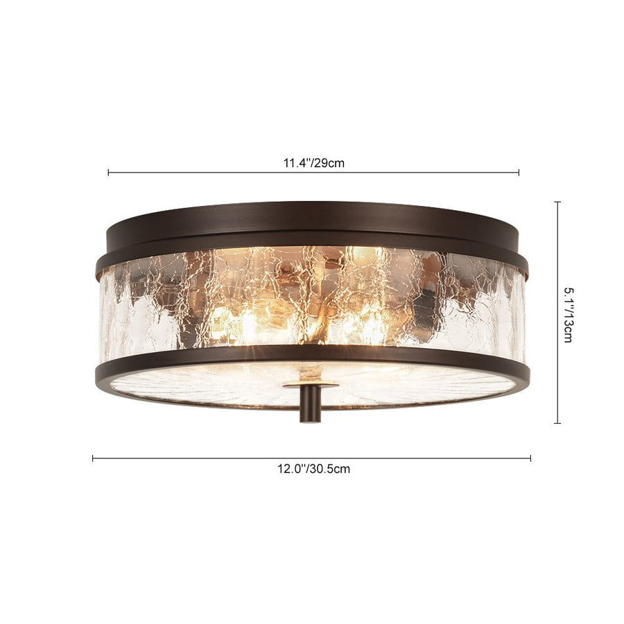 LightFixturesUSA - Clear Crackled Glass Drum Flush Mount Light - Ceiling Light - 12 in. - 