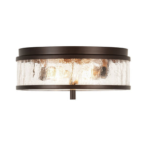 LightFixturesUSA - Clear Crackled Glass Drum Flush Mount Light - Ceiling Light - 12 in. - 