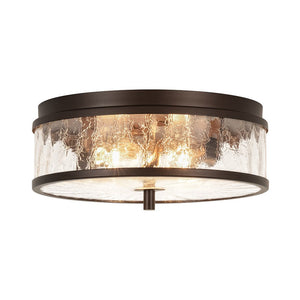 LightFixturesUSA - Clear Crackled Glass Drum Flush Mount Light - Ceiling Light - 12 in. - 