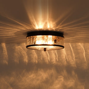 LightFixturesUSA - Clear Crackled Glass Drum Flush Mount Light - Ceiling Light - 12 in. - 